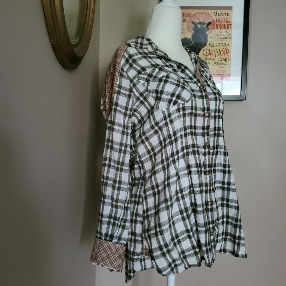 Free People Catch Up with Me Plaid Flannel Button-Down Shirt Size Small - Picture 5 of 16